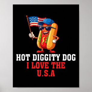 Hot Diggity Dog I Love Verenigde Staten Vlag Hotdo Poster