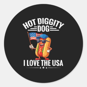 Hot Diggity Dog I Love Verenigde Staten Vlag Hotdo Ronde Sticker