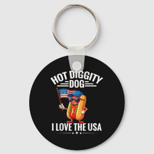 Hot Diggity Dog I Love Verenigde Staten Vlag Hotdo Sleutelhanger