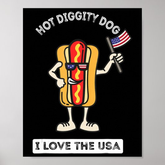 Hot Diggity Dog op 4 juli Patriottic BBQ Picnic Co Poster (Voorkant)