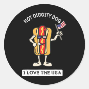 Hot Diggity Dog op 4 juli Patriottic BBQ Picnic Co Ronde Sticker