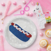 Hot Dog 4 juli Glitter Papieren Bordje (Feest)