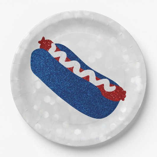 Hot Dog 4 juli Glitter Papieren Bordje (Voorkant)