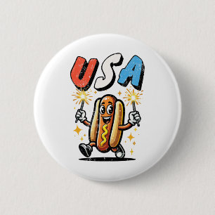 Hot Dog 4 juli Vuurwerk Onafhankelijkheidsdag Ret Ronde Button 5,7 Cm
