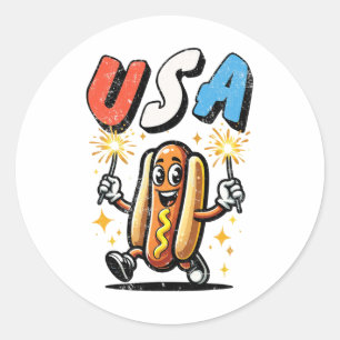 Hot Dog 4 juli Vuurwerk Onafhankelijkheidsdag Ret Ronde Sticker