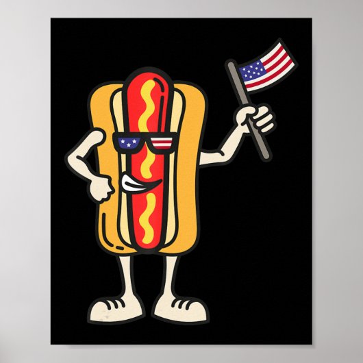 Hot Dog American Flag Juli 4e Patriotic BBQ Cooko Poster (Voorkant)
