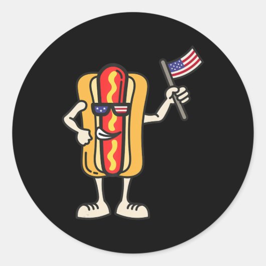 Hot Dog American Flag Juli 4e Patriotic BBQ Cooko Ronde Sticker (Voorkant)
