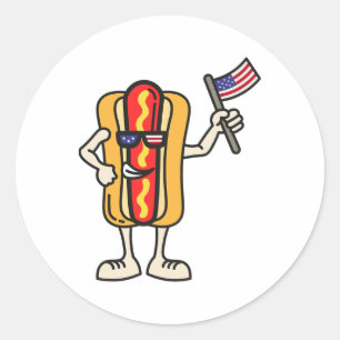 Hot Dog Amerikaanse vlag 4 juli Patriottische BBQ  Ronde Sticker