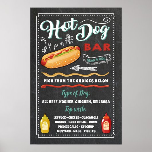 Hot Dog Bar Menu Feestbord Bord Poster (Voorkant)
