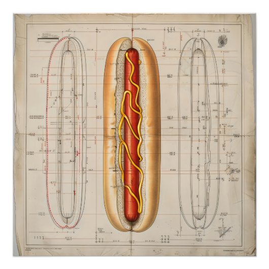 Hot Dog -blauwdruk Foto Afdruk (Voorkant)