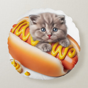 Hot Dog Cat Funny Throw Pillow for Pet Lo Rond Kussen