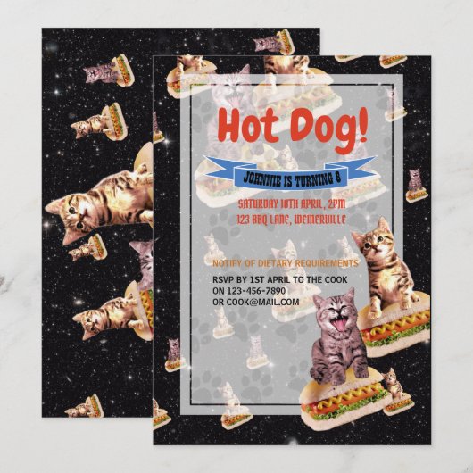 Hot Dog Cat Party Uitnodiging (Voorkant / Achterkant)