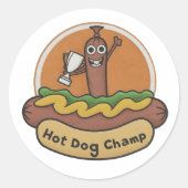 Hot Dog Champ Ronde Sticker (Voorkant)