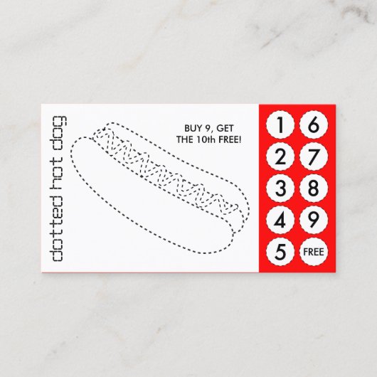 hot dog cut out punch cards klantenkaartje (Voorkant)