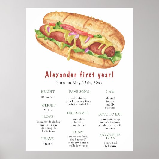 Hot Dog eerste verjaardag mijlpaal verjaardag Poster (Voorkant)