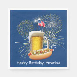 Hot Dog en Bier Met Vuurwerk en Vlag Servet