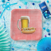 Hot Dog en Bier Op Gingham Papieren Bordje (Feest)