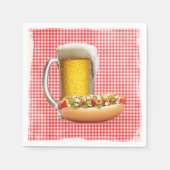 Hot Dog en Bier Op Gingham Servet (Voorkant)