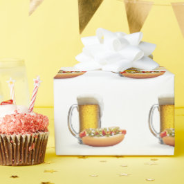 Hot Dog en Bier Op Wit Cadeaupapier