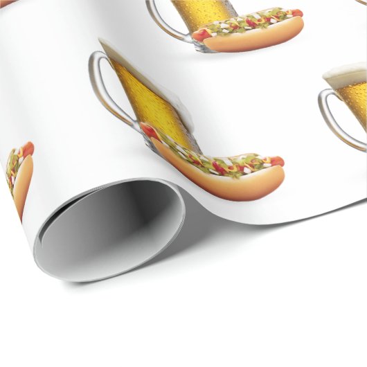 Hot Dog en Bier Op Wit Cadeaupapier (Rol Hoek)
