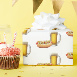 Hot Dog en Bier Op Wit Cadeaupapier