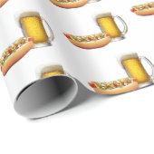 Hot Dog en Bier Op Wit Cadeaupapier (Rol Hoek)