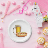 Hot Dog en Bier Op Wit Papieren Bordje (Feest)