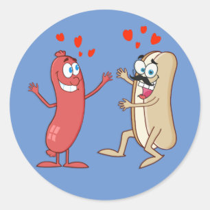 Hot Dog en Bun - Liefde op het eerste gezicht Ronde Sticker