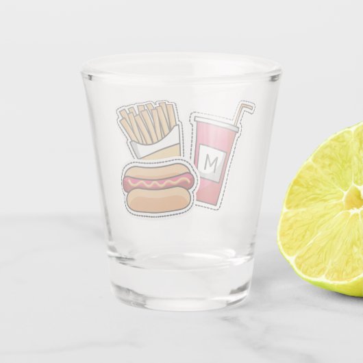 Hot Dog en Fries, aangepast monogram, glas (Achterkant)