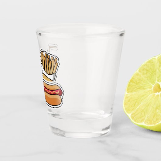 Hot Dog en Fries, aangepast monogram, glas (Rechts)