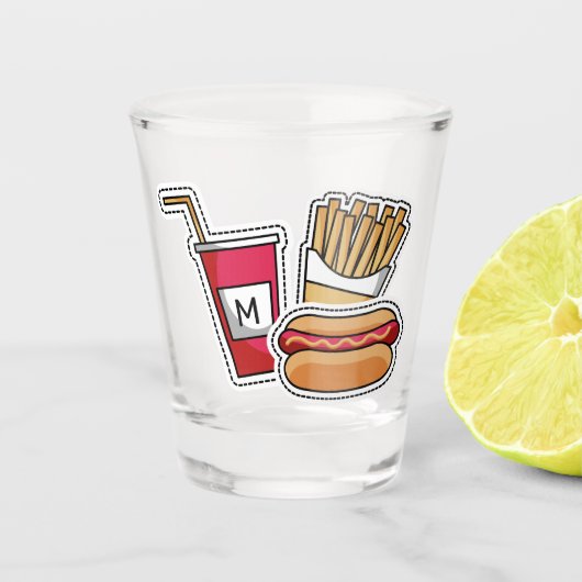 Hot Dog en Fries, aangepast monogram, glas (Voorkant)