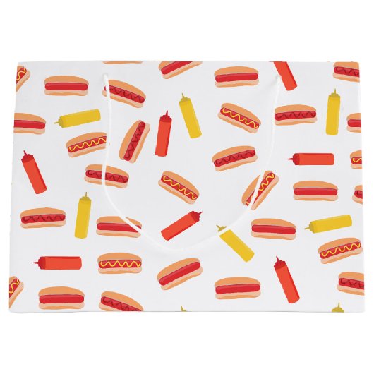 Hot Dog Fast Food BBQ Patroon Groot Cadeauzakje (Voorkant)