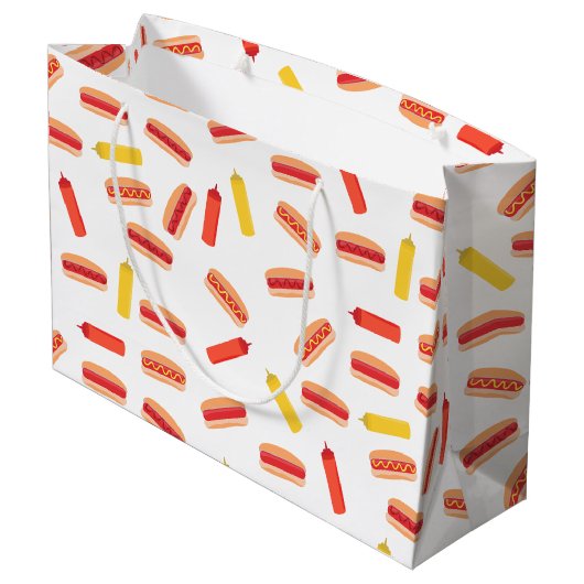 Hot Dog Fast Food BBQ Patroon Groot Cadeauzakje (Achterkant Gekanteld)