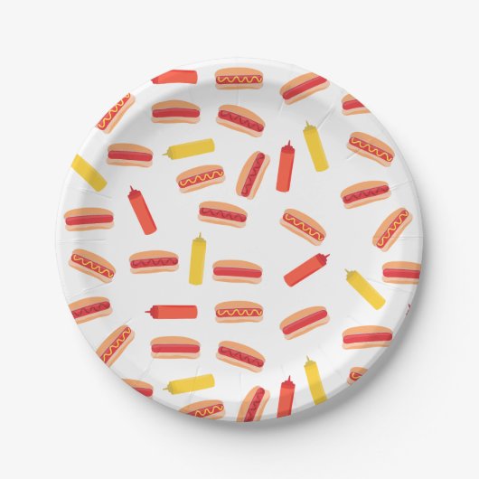 Hot Dog Fast Food BBQ Patroon Papieren Bordje (Voorkant)