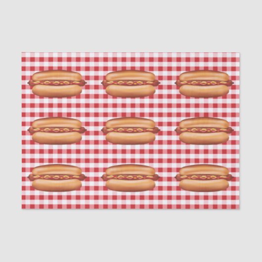 Hot Dog Fast Food broodjes op rode Gingham patroon Tissuepapier (Voorkant)