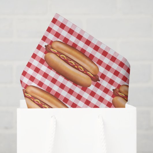 Hot Dog Fast Food broodjes op rode Gingham patroon Tissuepapier (Cadeauzakje)