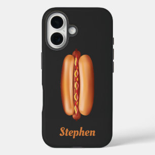 Hot Dog Fast Food illustratie met aangepaste naam iPhone 16 Hoesje