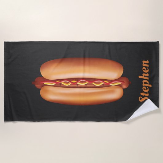 Hot Dog Fast Food illustratie met aangepaste naam Strandlaken (Voorkant)