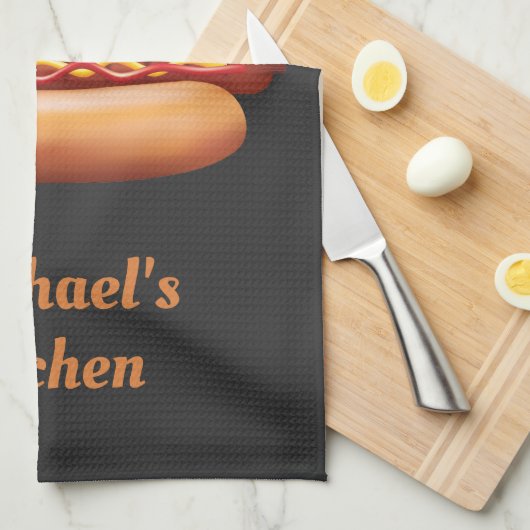 Hot Dog Fast Food illustratie met aangepaste tekst Theedoek (Quarter Fold)