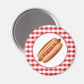 Hot Dog Fast Food illustratie op Red Gingham Magneet (Voorkant / Achterkant)