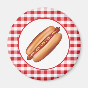 Hot Dog Fast Food illustratie op Red Gingham Magneet