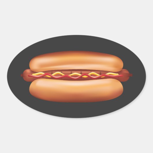 Hot Dog Fast Food Illustratie Ovale Sticker (Voorkant)