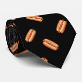 Hot Dog Fast Food Patroon op zwart Stropdas (Opgerold)