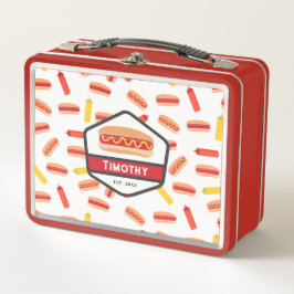 Hot Dog Fast Food Patroon Retro Monogram