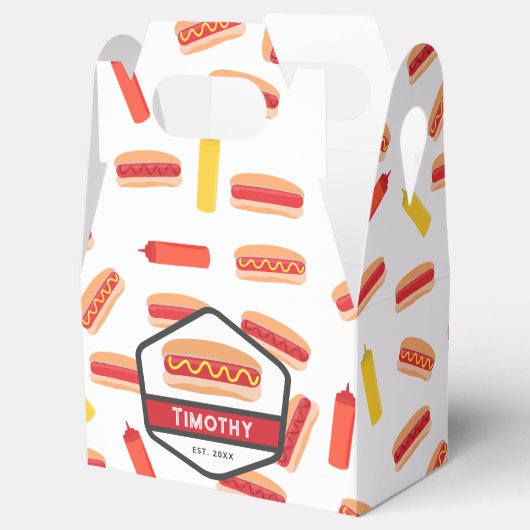 Hot Dog Fast Food Patroon Retro Monogram Bedankdoosjes (Geopend)