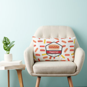 Hot Dog Fast Food Patroon Retro Monogram Kussen