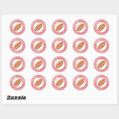 Hot Dog Fast Food Snack op Red Gingham Ronde Sticker (Vel)