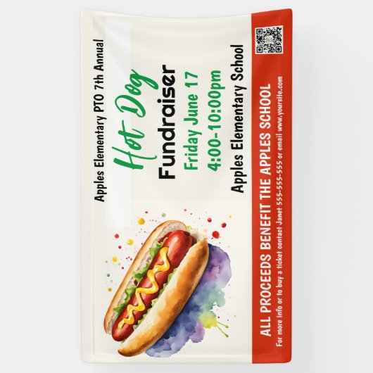Hot Dog Fundraiser PTO PTA Kerk Banner (Verticaal)