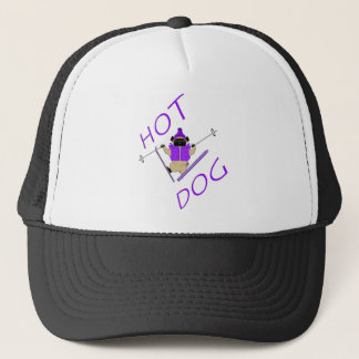 Hot Dog Funny Skiing Pug Paarse Jacket en Skis Trucker Pet