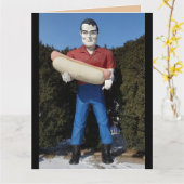 HOT DOG GIANT MAN RETRO BIRTHDAY WENSKAART KAART (Gele Bloem)